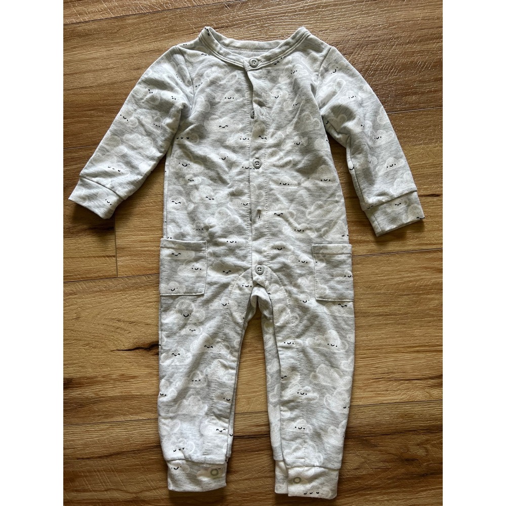 Lullaby Romper Baby 6-9 M‎ Grey Cloud Print Long Sleeve Button Jumpsuit